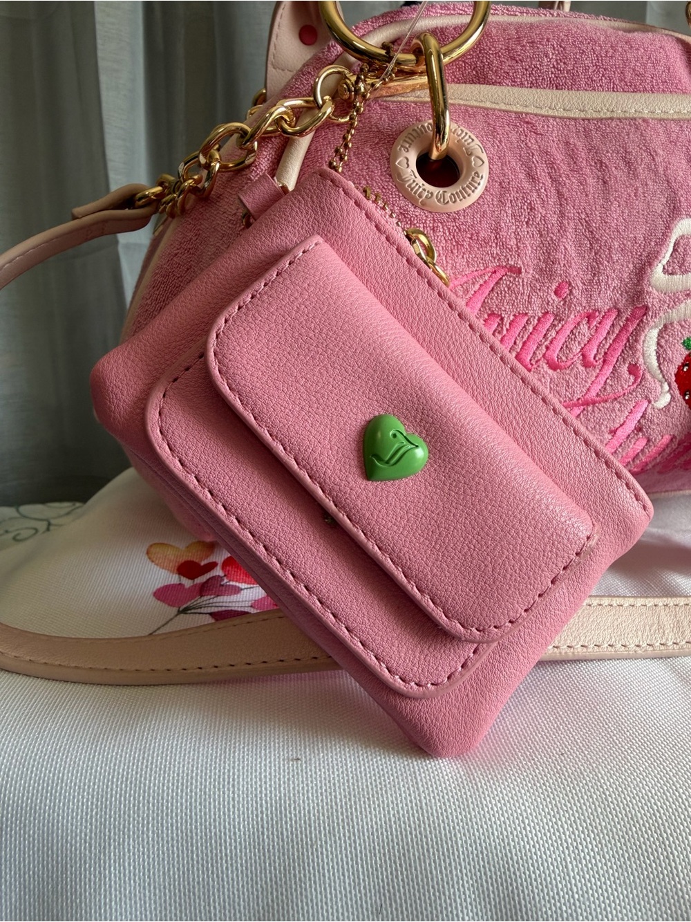 Juicy Couture Pink Strawberry Terry Satchel with Coin Pouch - Picture 5 of 9